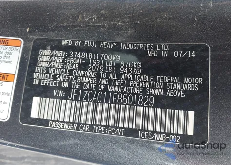 2015 Subaru Brz Limited z USA, uszkodzony, nr VIN JF1ZCAC11F8601829